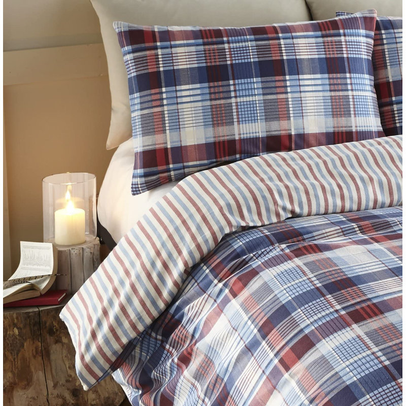 Princeville Brushed Cotton Tartan Check Duvet Cover Set, Double Duvet Cover + 2 Standard Pillowcases, Navy