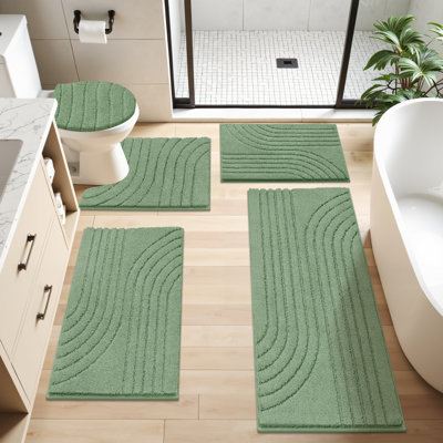 5 Piece Soft Absorbent Microfiber Bath Rug Set With Non-Slip Backing