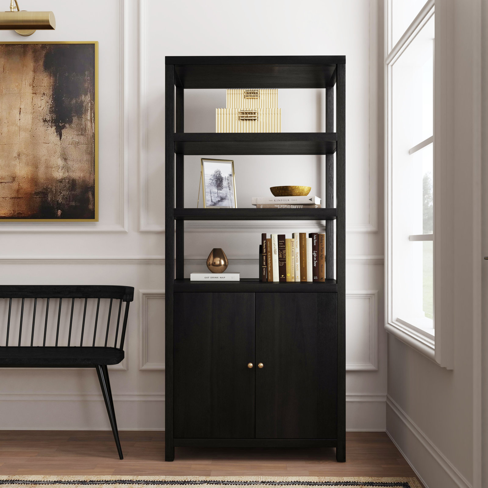 Celine 32" Acacia Bookcase, Antique Coffee