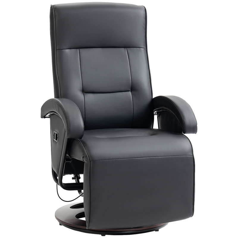 Fauteuil inclinable en polyuréthane avec repose-pieds, fauteuil avec dossier réglable à 135 °, base pivotante en bois, siège et accoudoirs rembourrés pour le salon