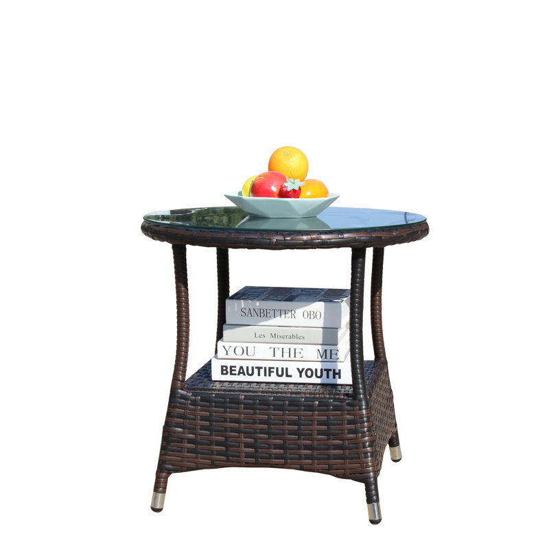 Square PE Rattan Coffee Table With Tempered Glass Top, Wicker End Table With Steel Frame For Indoor Outdoor Patio Living Room, Gray