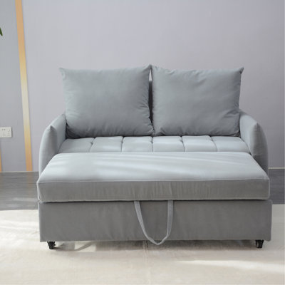 Canapé-lit convertible moderne 3 en 1 avec canapé-lit, canapé-lit convertible, futon bleu clair avec 2 coussins et poches de rangement latérales, dossier réglable en velours, pour le salon