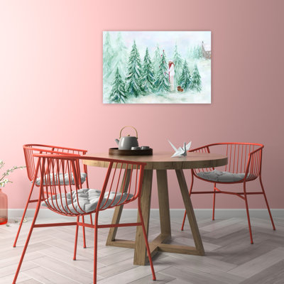 «Winter Forest Decorating Peaceful Serene Abstract Christmas Tree Evergreen Tree Dog Forest Landscape», reproduction d'art mural