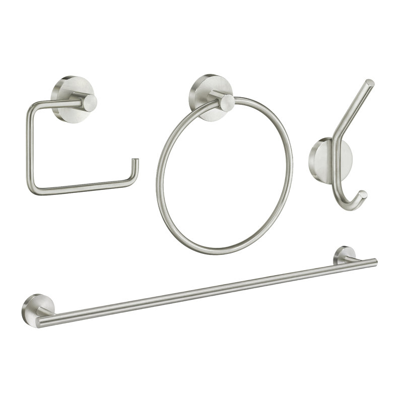 Ensemble de quincaillerie de salle de bain suédoise en nickel brossé 4 pièces, Nickel brossé