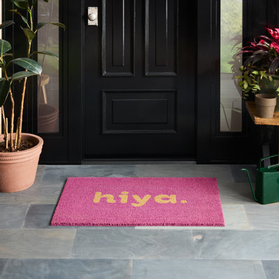 TOWN & COUNTRY TERRA  Hiya Painted Welcome Outdoor Door Mat, Natural Coir Mat, 18"x30" Black