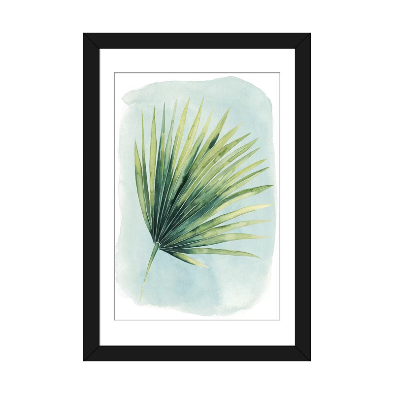 «Paradise Palm Leaves II», impression sur toile, H 24 po x l 16 po x P 1 po, Papier d'art encadré noir, Blanc