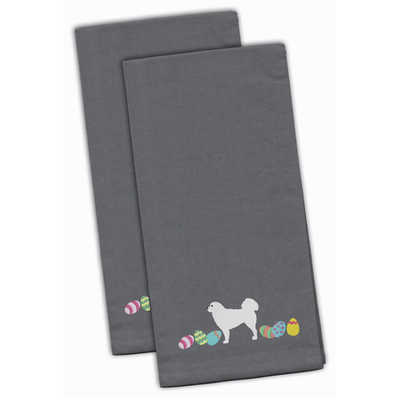 Cotton Embroidered Tea Towel Kitchen Towel, Gray, 28" H x 19" W x 0.1" D