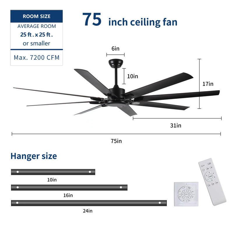 Ventilateur de plafond 75 pouces sans lumière
