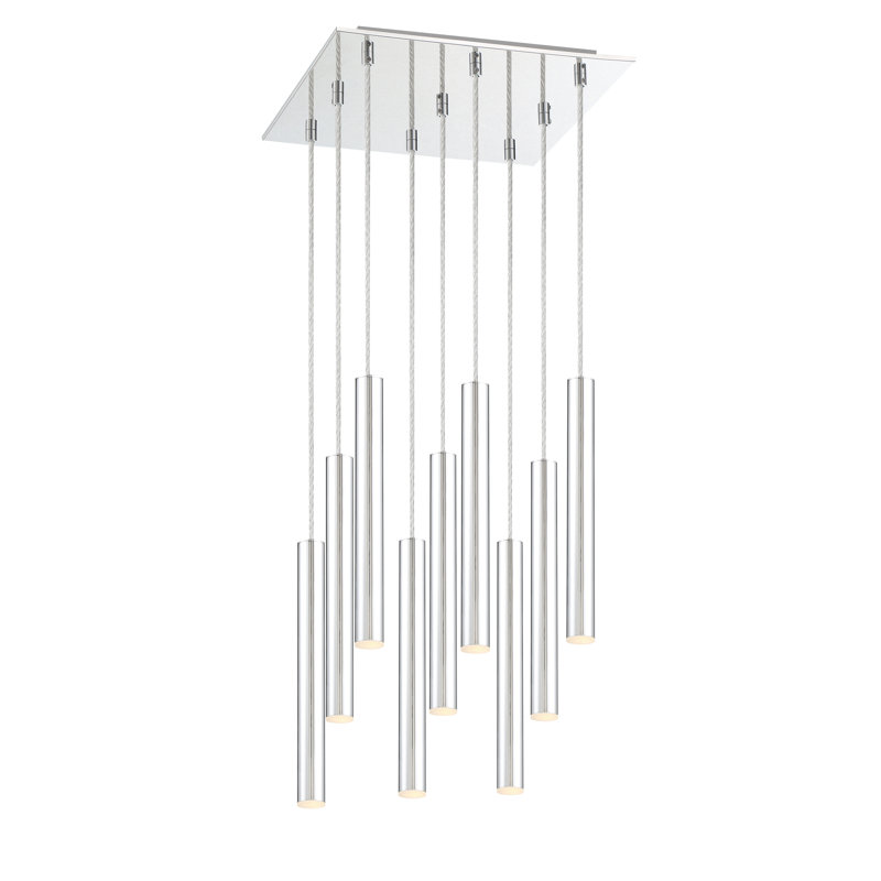 Luminaire suspendu cylindrique à 9 lumières DEL Bowning, Chrome