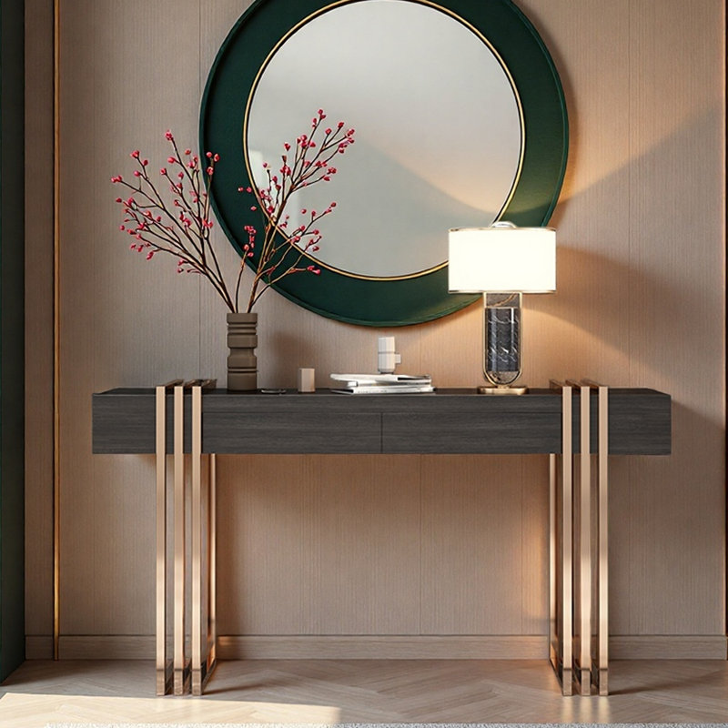 Console de hall d'entrée italienne de luxe, Or rose, H 33,5 po x l 59,1 po x P 15,7 po
