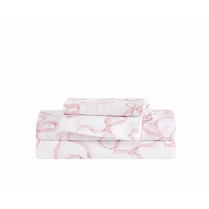 Truly Soft Printed Bow Sheet Sets, Full Sheet Set with 2 Pillowcases, Pink