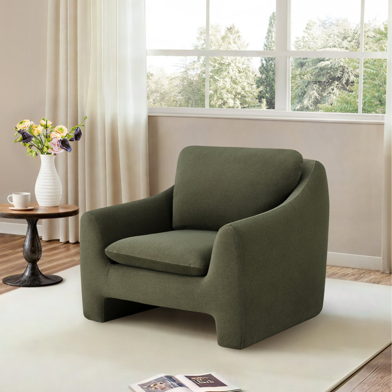 Fauteuil moderne rembourré Elodie, Velours forêt Vesper