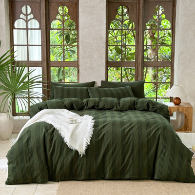 Ensemble de housse de couette rayé 100% coton délavé 3 pièces DONEUS