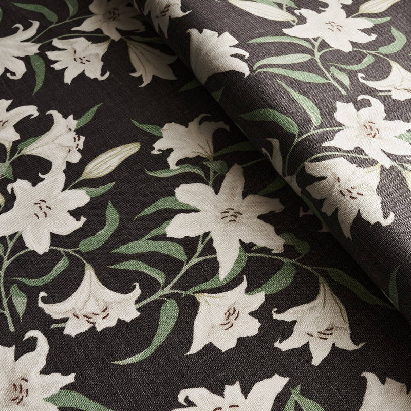 Schumacher x Miles Redd Scattered Lilies Fabric, Charcoal