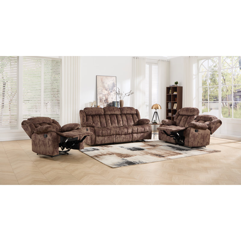 Ensemble de salon inclinable manuel en microfibre 3 pièces 3 pièces, 3 Pcs: Chair,Loveseat, Sofa