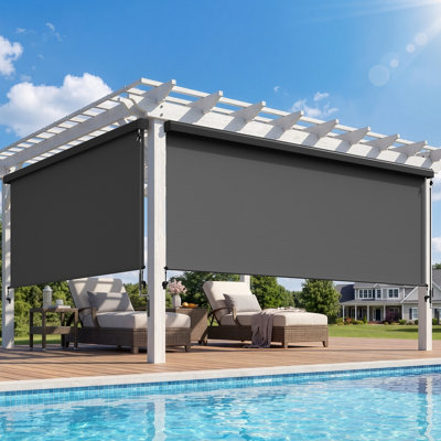 Cordless Outdoor Roller Shade 10' W x 8' H, Integrated Patio Blinds with 420GSM Upgraded Fabric for 95% UV & Privacy Protection, Sun Shade for Indoor & Outdoor Spaces