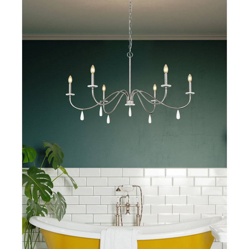 Lustre 6 lumières Paquette, Nickel brossé