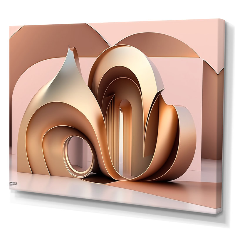 "Architecture of the future" rose et or sur toile, H 12 po x l 20 po, Toile tendue
