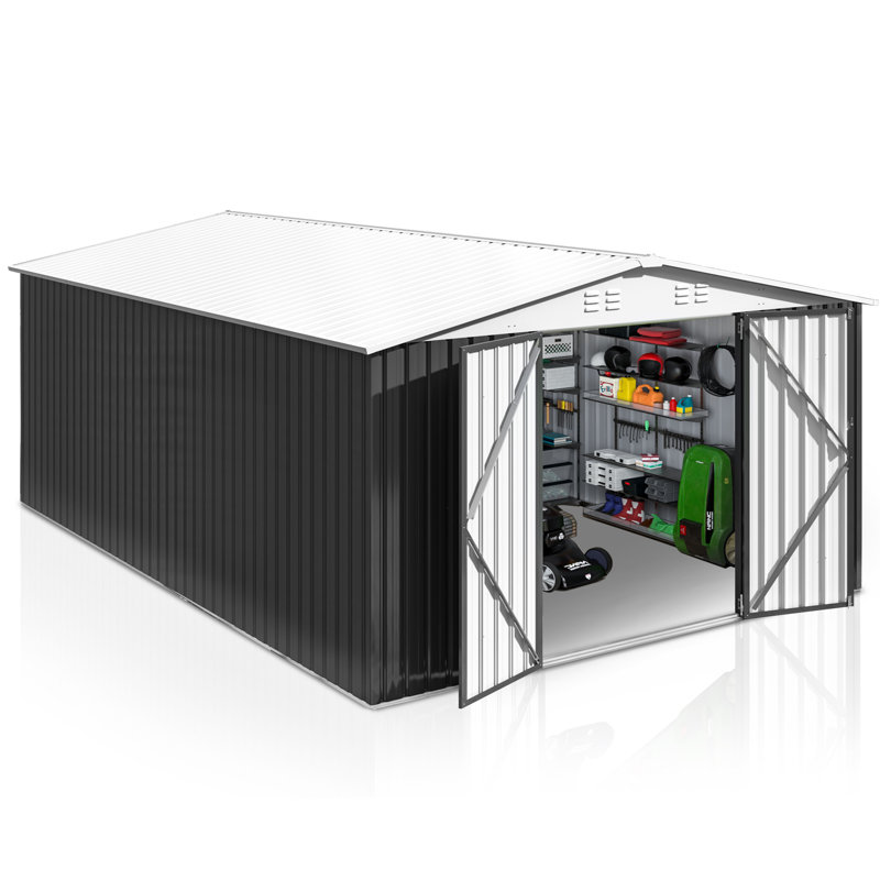 10 ft.W x 14 ft.D Metal Storage Shed with Updated Frame Structure and Lockable Doors, 81.10" H x 112.70" W x 162.70" D