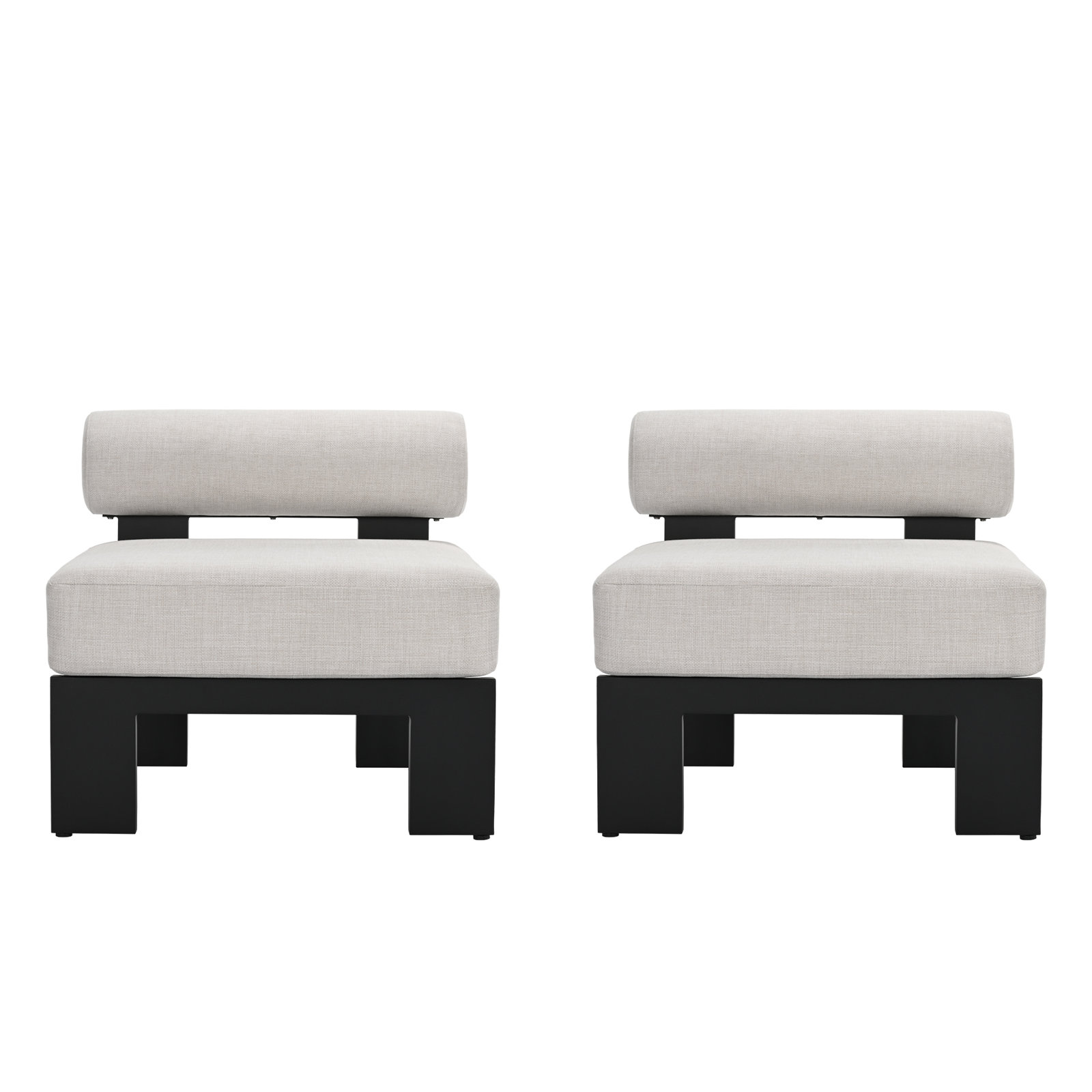 Cabo Black Aluminum Bolster Back Patio Chairs with Cushions (set of 2)