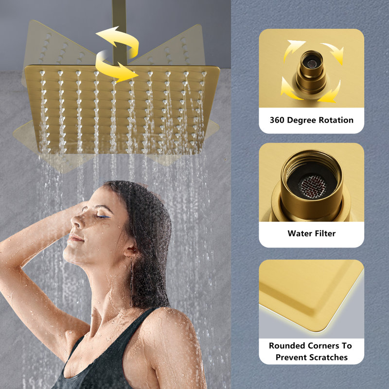Rain Fixed Shower Head, Brushed Gold