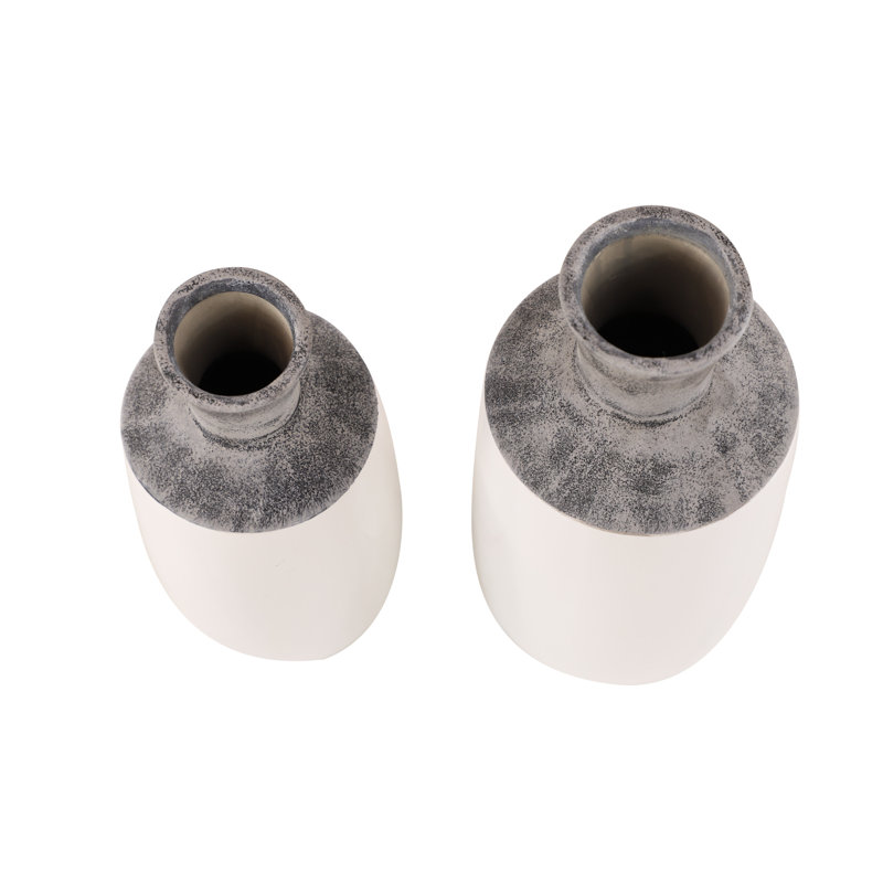 Glossy Gray Ceramic Cylinder Decorative Table Vase