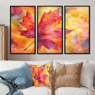 Autumn Maple Leaf I - Leaves Large Wall Art - 3 Panels