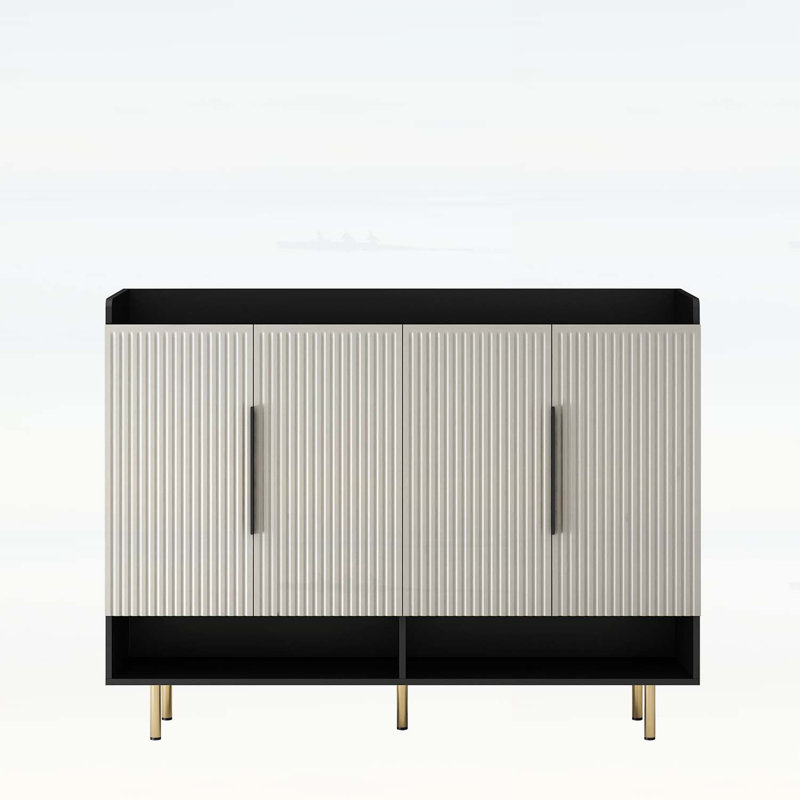 Armoire à chaussures moderne à 4 portes avec tablettes réglables, Noir / blanc