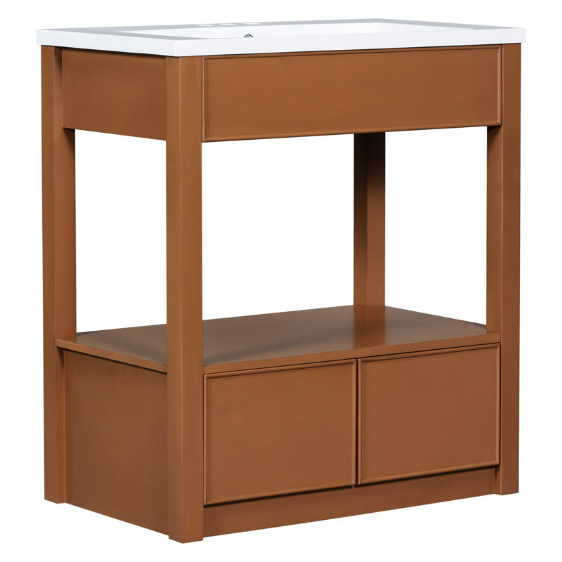 Meuble-lavabo avec comptoir d'évier 30 po Garvveer, armoire de salle de bain avec tablette de rangement ouverte et deux tiroirs