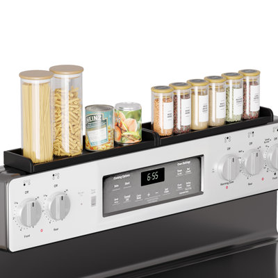 30" Magnetic Bamboo Kitchen Stove Shelf Organizer, Wide Spice Rack for Flat Top Stove & Kitchen Storage