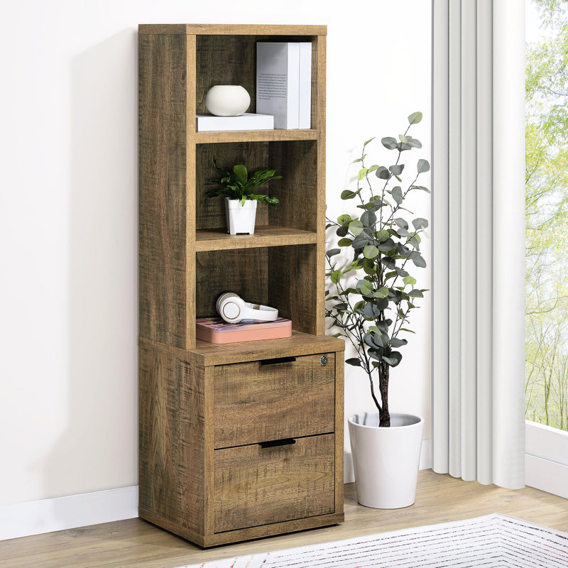 Bibliothèque à 3 tablettes avec tiroir verrouillable, bois d'ingénierie à utiliser, égratignure, objets de valeur dans la chambre à coucher avec bois, idéal pour ranger des livres