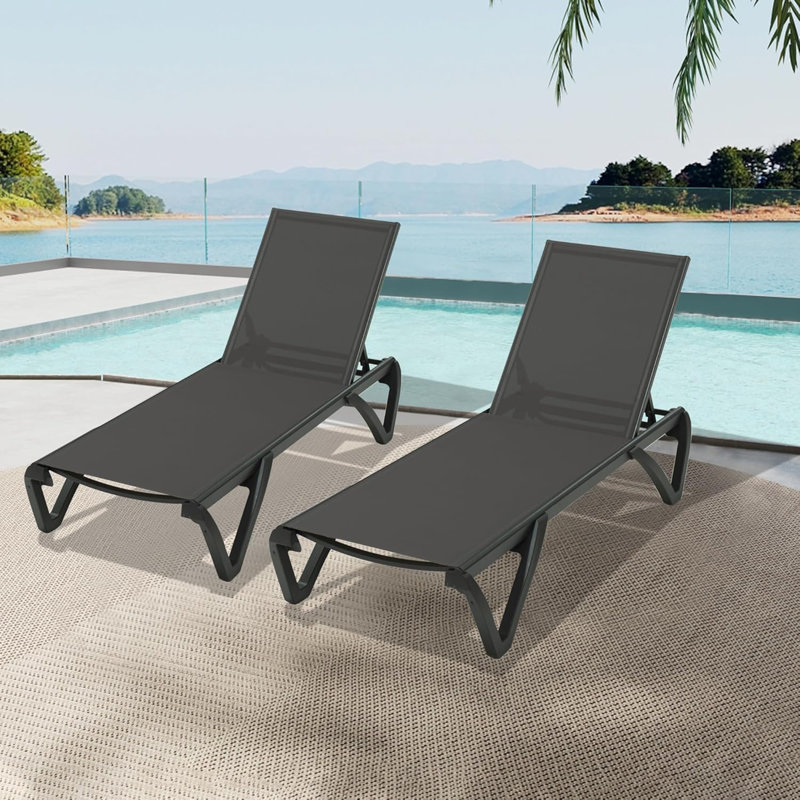 Pool Lounge Chairs Set of 2, Aluminum Adjustable Outdoor Chaise Lounge with Wheels, All Weather Poolside Chairs for Deck Lawn Patio Backyard