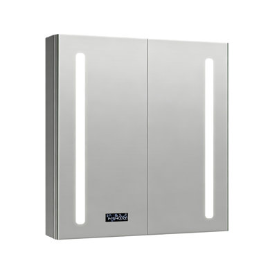 Aderholt LED Aluminum Two-Door Medicine Cabinet with Mirrored Doors, Adjustable Shelves, Adjustable Color Temperature & Brightness, Anti-Fog Function, Built-in Display for Date, Time, and Temperature