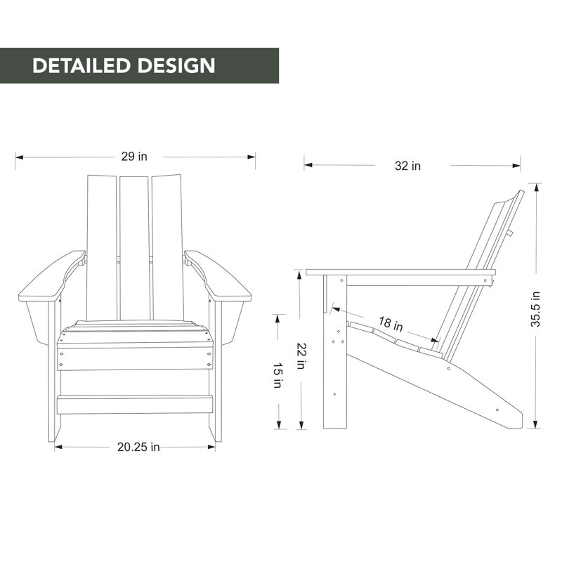 Meridian All-Weather Modern HDPE Adirondack Chair, Gray