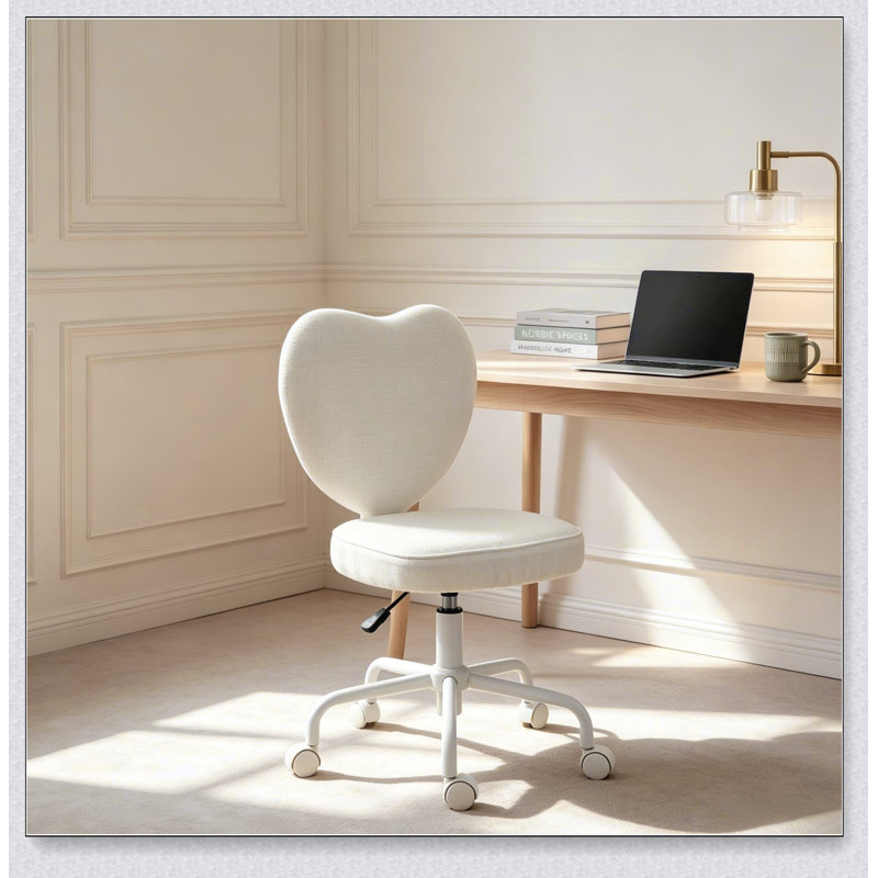 Chaise de coiffeuse à dossier en forme de cœur, chaise de bureau pivotante à 360° et réglable en hauteur avec roulettes pour un confort et un style optimaux.