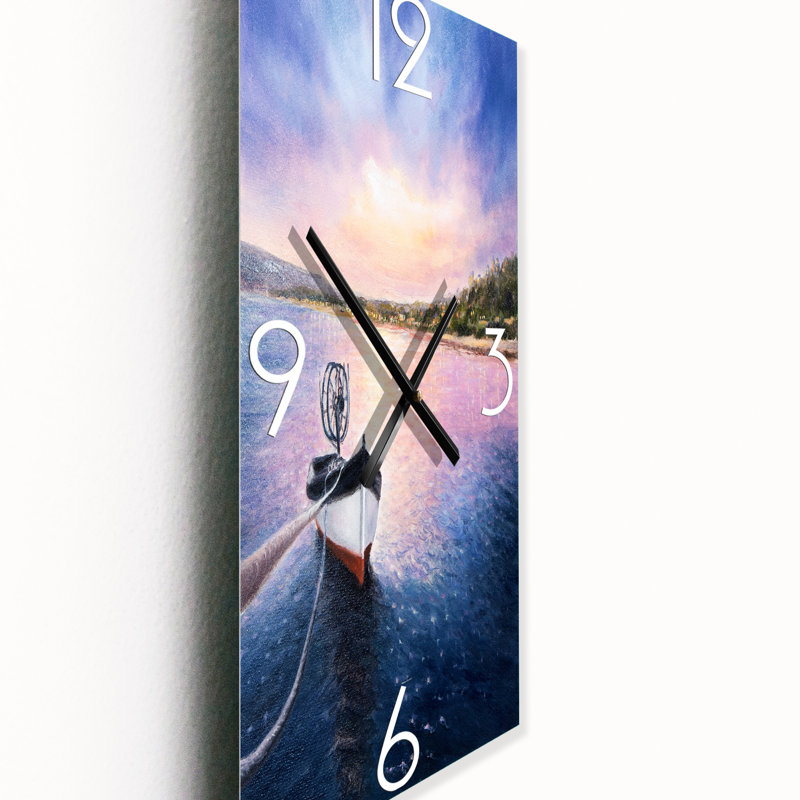Horloge murale bateau de pêche sur le rivage, Grand