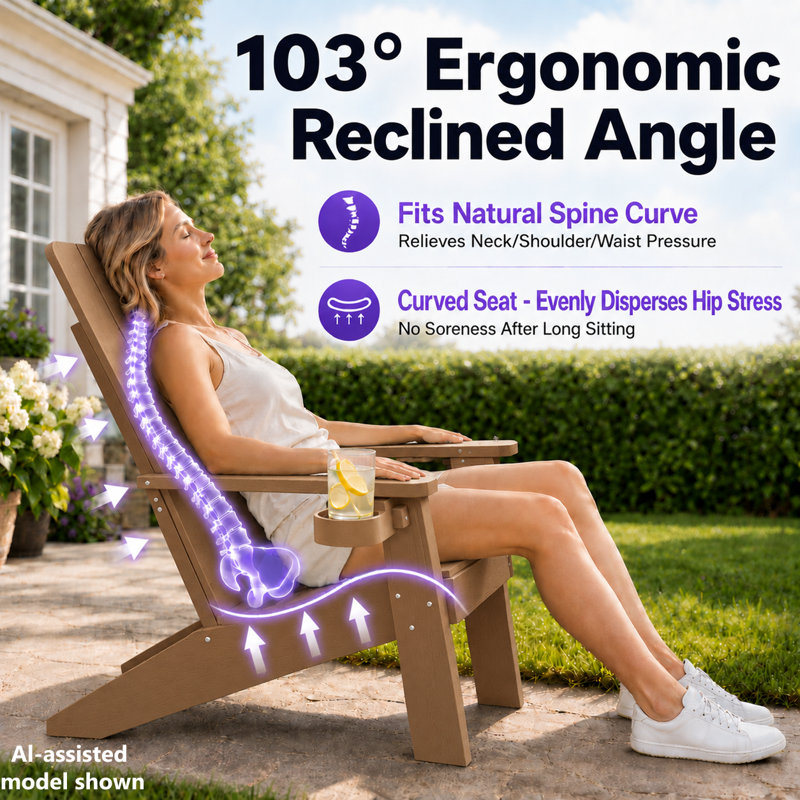Ensemble de 2 chaises Adirondack surdimensionnées tout temps Aurra avec porte-gobelets rétractables, chaises de foyer en plastique HIPS (ensemble de 2)
