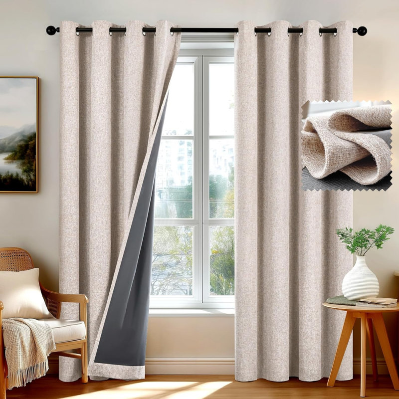 Blackout Curtain Panel Pair, 116.8cm Width x 182.9cm Drop, Beige