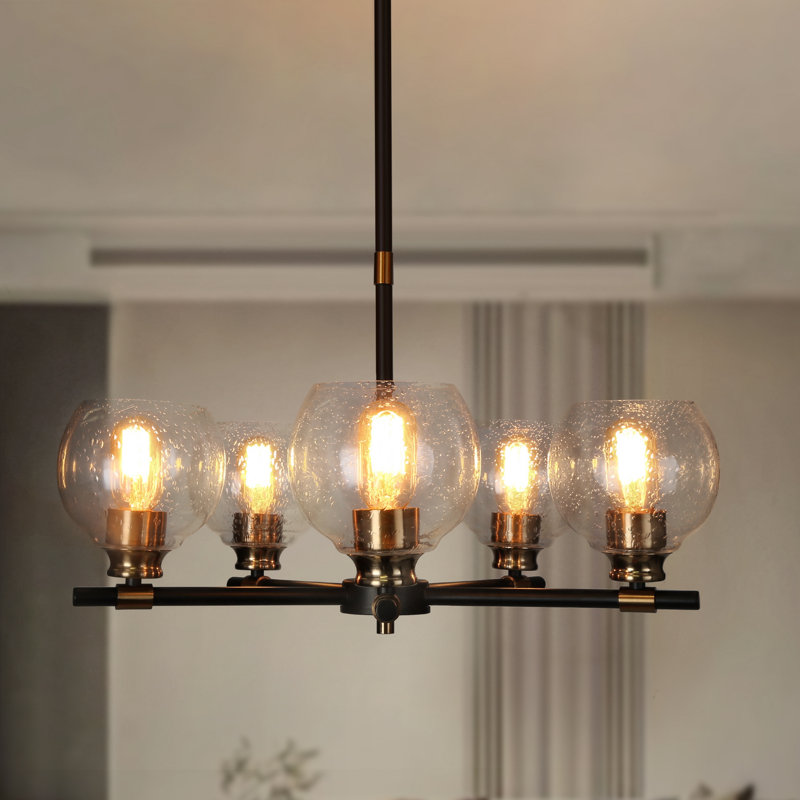 Geona 5-Light Dimmable Globe Chandelier Black Rods
