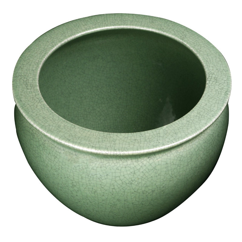 Chinese Porcelain Fish Bowl Planters in Celadon Crackle, 11" H x 8" W x 14" D, Green