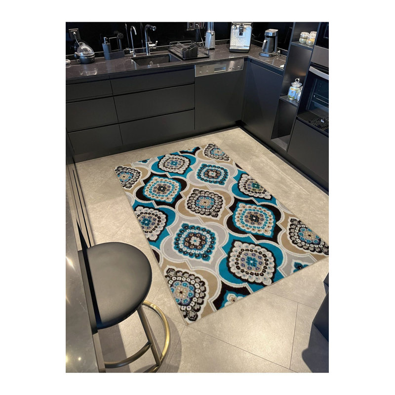 Tapis décoratif à motif bleu à motif traditionnel rétro (entrées multiples), Rectangle 3 pi 3 po x 4 pi 11 po