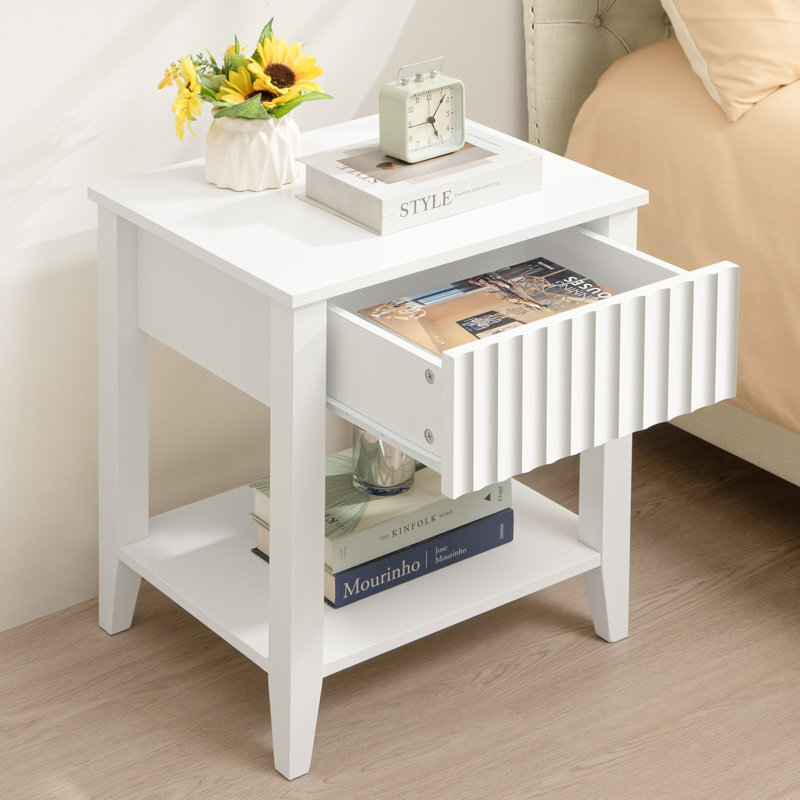 Table de chevet 1 tiroir Nyleen, Blanc