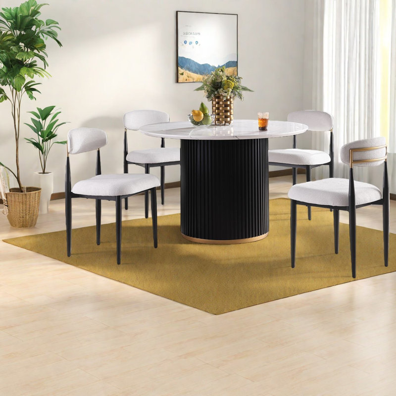 Ensembles de table de salle à manger modernes et peu encombrants avec plateau en faux marbre et détails dorés