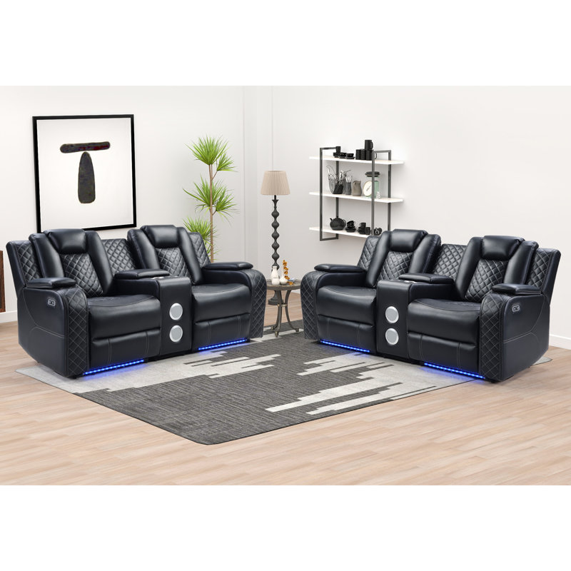 Davarious 73.2" W Faux Leather Dual-Motor Power Reclining Loveseat, Black
