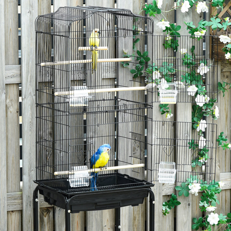157cm Metal Wire, Steel Pipe, Wood, PS Flat Top Floor Bird Cage with Wheels
