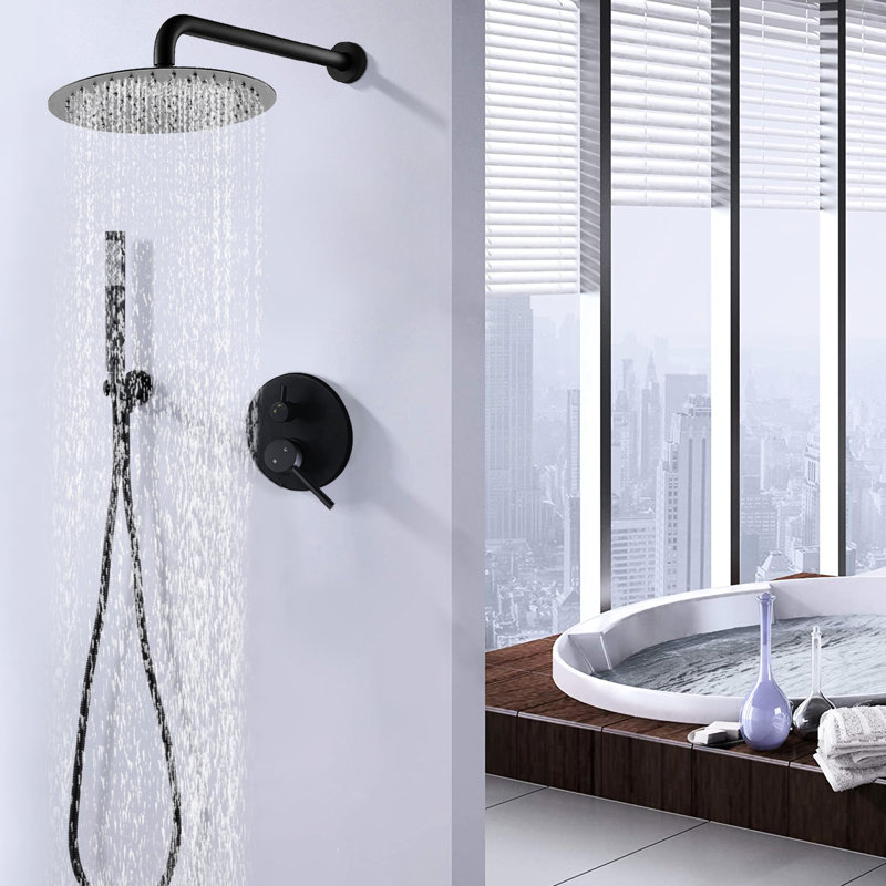 Pomme de douche noire matte de 10 po: pluie et à main, laiton pour une tête de bain raffinée faite d'un agréable, Noir mat