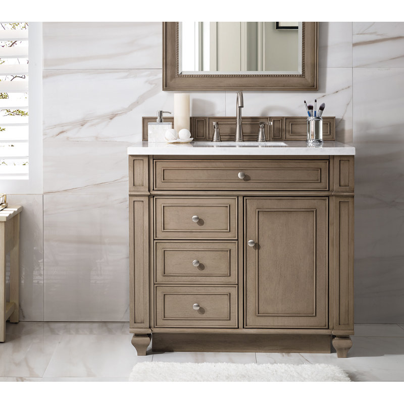 Bristol 36'' W Single Vanity, Whitewashed Walnut, White Zeus, 8" Widespread