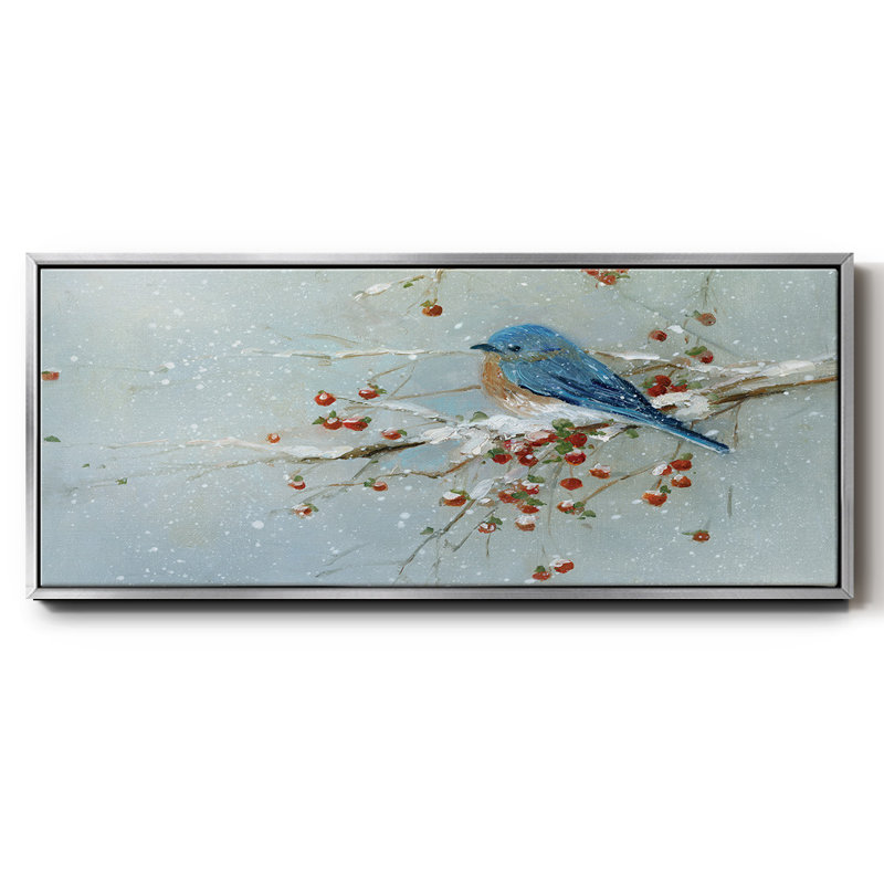 Oiseau bleu en hiver - toile encadrée, H 20 po x l 50 po