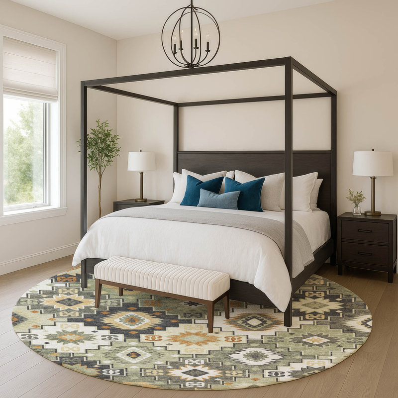 Premium Machine Washable Mayfield  Ethnic Rug, Fern, 8' Round