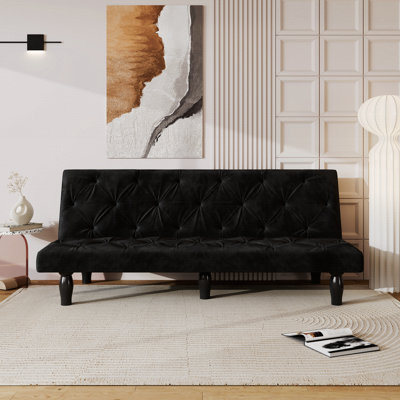 66" Black Velvet Sofa Bed
